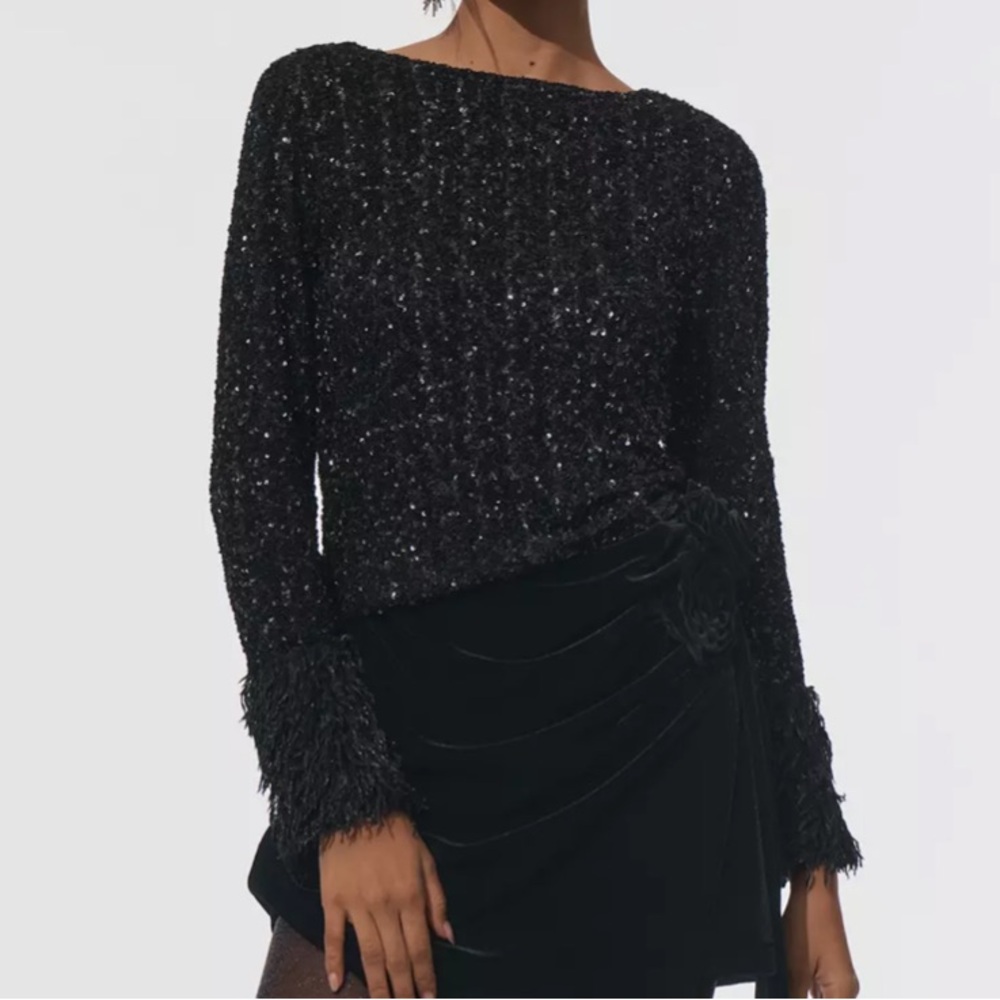 Maeve Black Sequin Top from Anthropologie XL